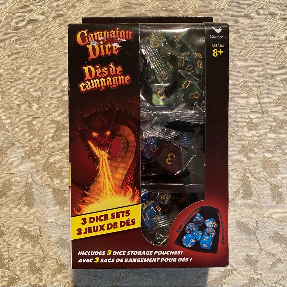 Campaign Dice 3 Dice Sets + Storage Pouches by Cardinal Industries
